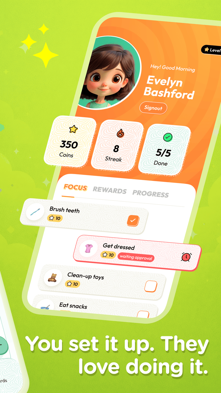 HabitHero kid view showing rewards and streaks